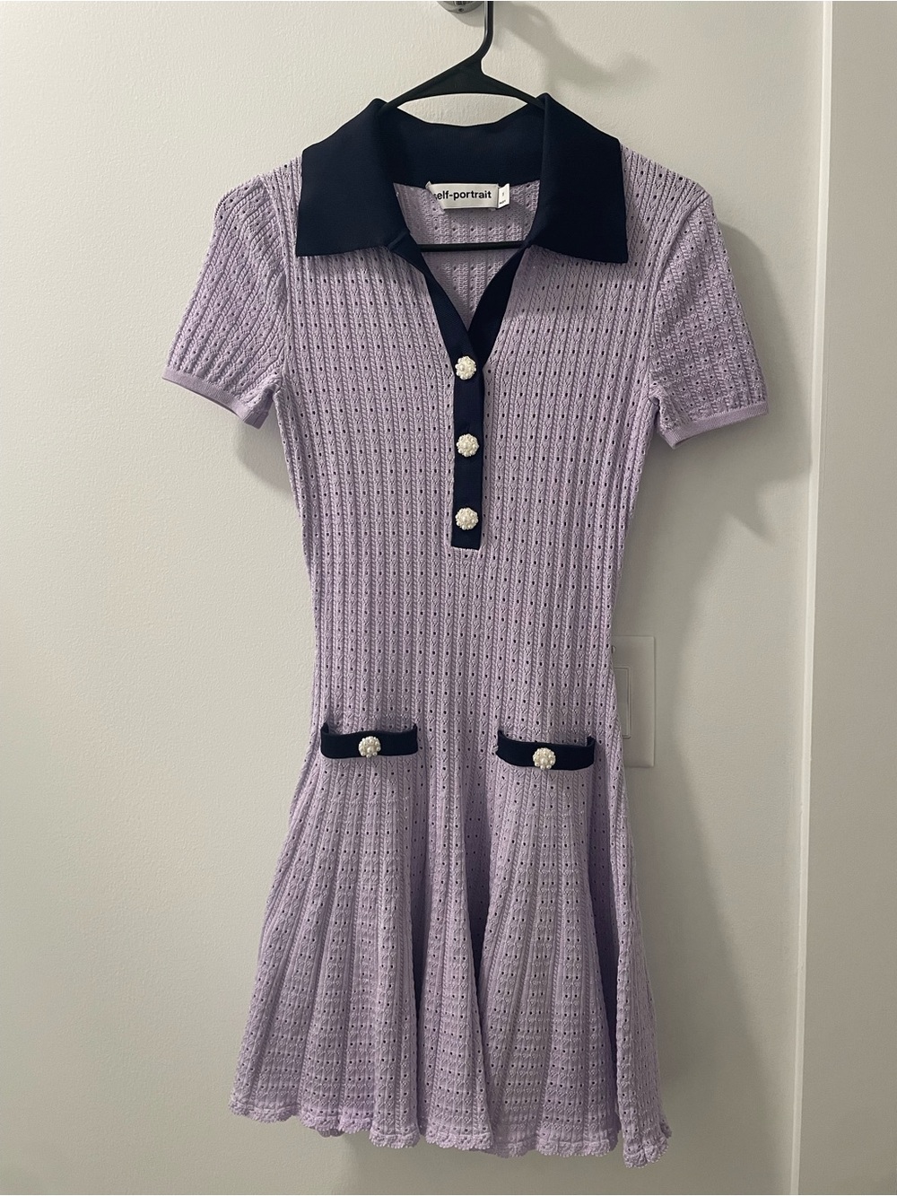 self-portrait Lilac Pointelle Knit Mini Dress
